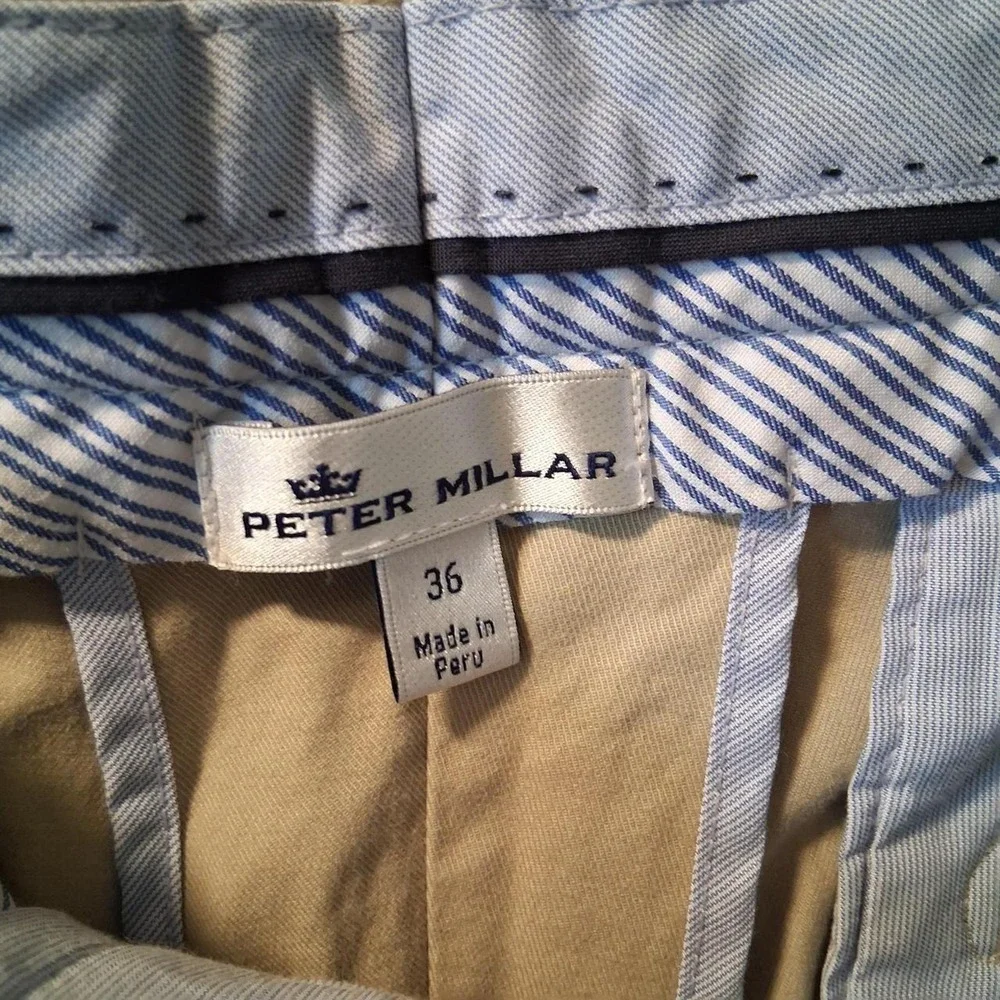 Peter Millar Men's Flat Front Chino shorts in Khaki neutral tan color SZ 36